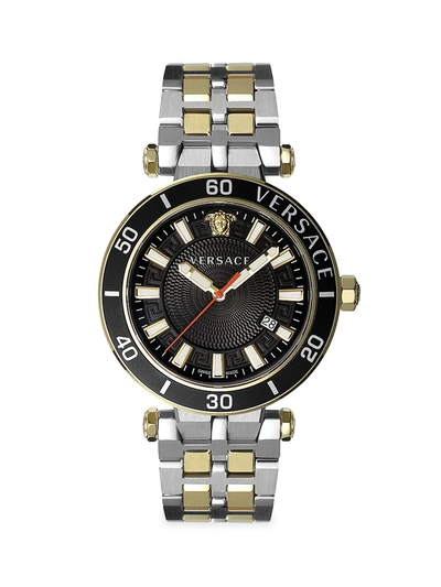 Shop Versace Greca Sport Stainless Steel Bracelet Watch In Two Tone