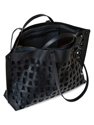 Shop Akris Women's Medium Ai Trapezoid Cutout Leather Shoulder Bag In Denim