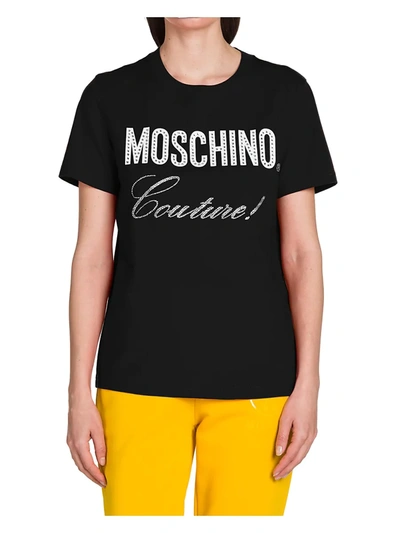 Shop Moschino Women's Crystal-embellished Logo T-shirt In Fantasy Print Black