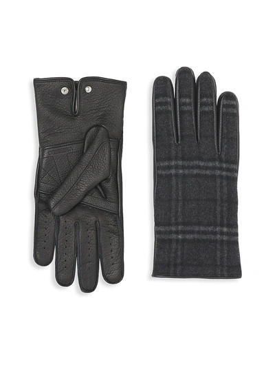 Shop Burberry Gabriel Micro Check Deerskin Gloves In Charcoal