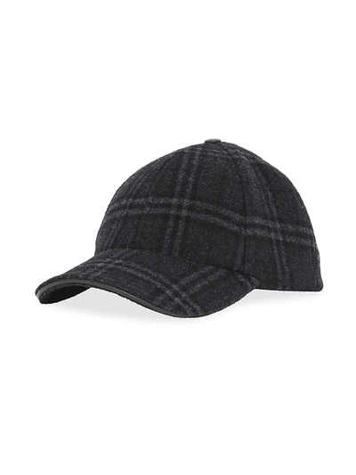 Shop Burberry Check Wool Cashmere Baseball Cap In Charcoal