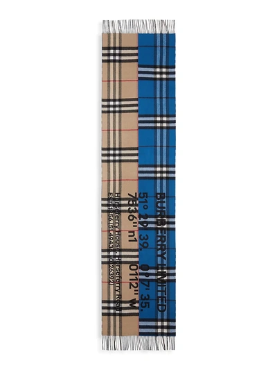 Shop Burberry Cashmere Check Scarf In Archeive Beige Blue