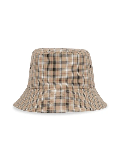 Shop Burberry Mini Check Bucket Hat In Archive Beige