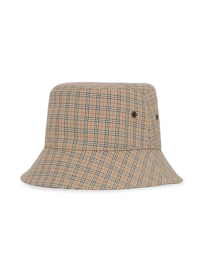 Shop Burberry Mini Check Bucket Hat In Archive Beige