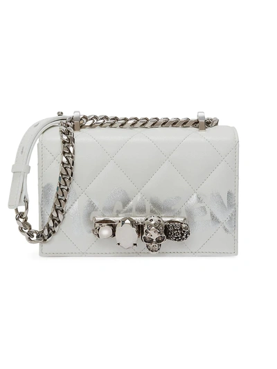 Shop Alexander Mcqueen Women's Mini Quilted Leather Jewelled Satchel In White Silver