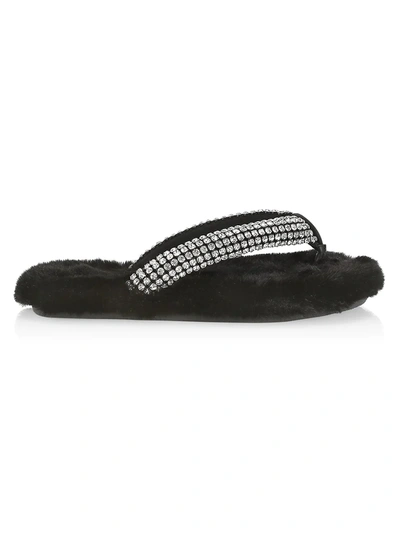 Shop Alexander Wang Women's Motel Faux Fur Crystal-embellished Slippers In Black