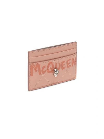 Shop Alexander Mcqueen Quilted Leather Skull Card Holder In Rose Gold