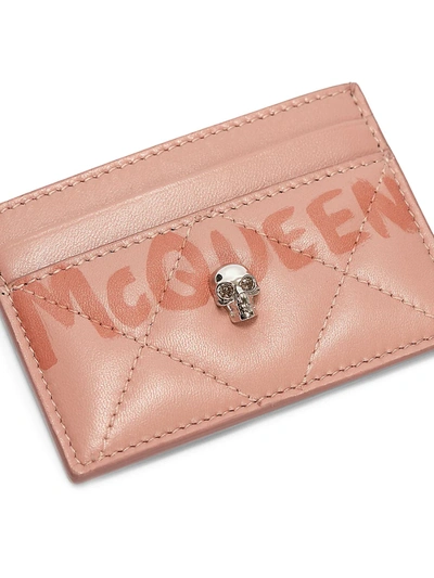 Shop Alexander Mcqueen Quilted Leather Skull Card Holder In Rose Gold