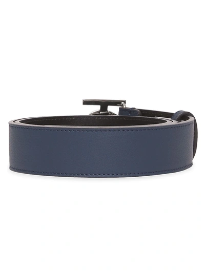 Shop Burberry Tb Buckle Leather Belt In Ash Blue