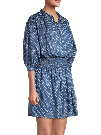 Shop Rebecca Taylor Cotton Printed Shirtdress In Indigo Combo