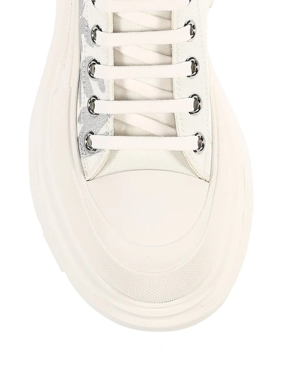 Shop Alexander Mcqueen Women's Logo Tread Slick Ankle Boots In White Silver