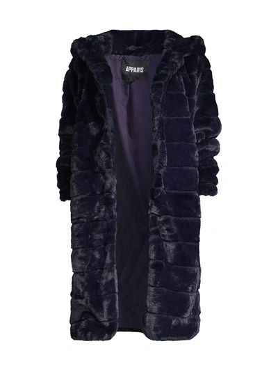 Shop Apparis Women's Celina 2 Paneled Faux Fur Coat In Navy Blue
