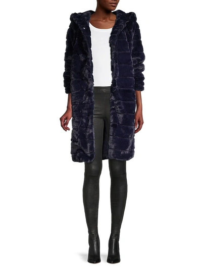 Shop Apparis Women's Celina 2 Paneled Faux Fur Coat In Navy Blue