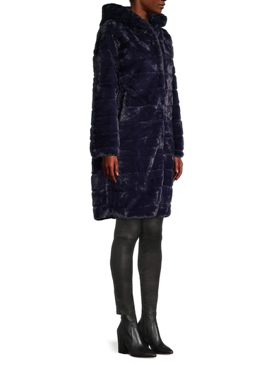 Shop Apparis Women's Celina 2 Paneled Faux Fur Coat In Navy Blue