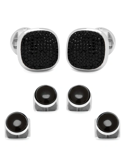 Shop Cufflinks, Inc Men's 3-piece Ox And Bull Trading Co. Mixed Pave Crystal And Onyx Stud Set In Black
