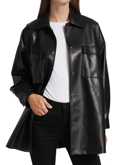 Shop Alice And Olivia Langston Vegan Leather Shacket In Black