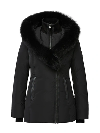 Shop Mackage Women's Adali Silver Fox-trim Down Coat In Black
