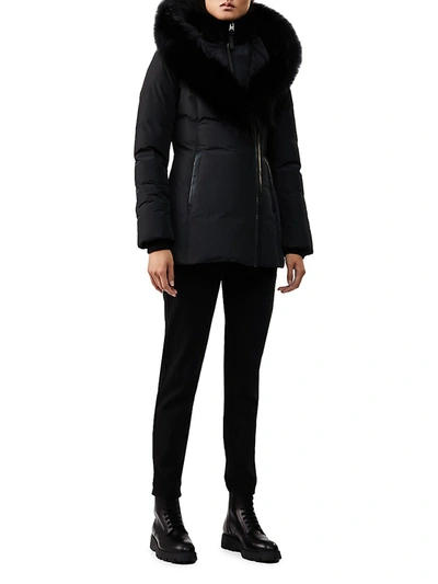 Shop Mackage Women's Adali Silver Fox-trim Down Coat In Black