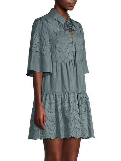 Shop Rebecca Taylor Women's Flutter-sleeve Eyelet Dress In Smokey Blue