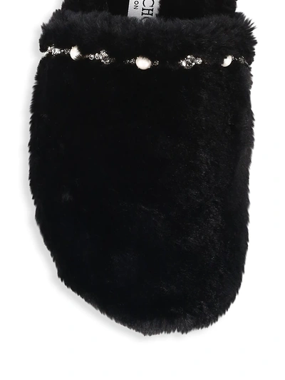 Shop Jimmy Choo Women's Aliette Faux Fur Embellished Slippers In Black