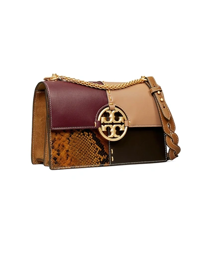 Shop Tory Burch Miller Colorblock Leather Shoulder Bag In Dark Caramel