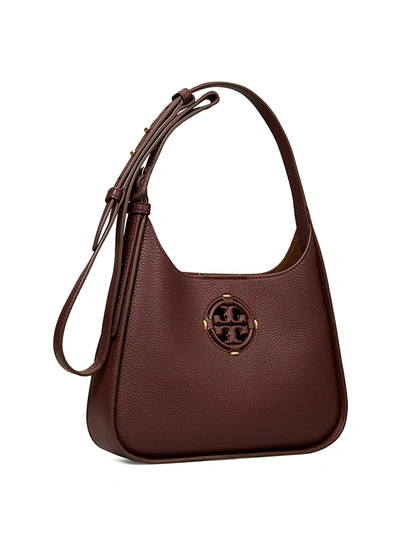 Shop Tory Burch Small Miller Leather Hobo Bag In Tempranillo