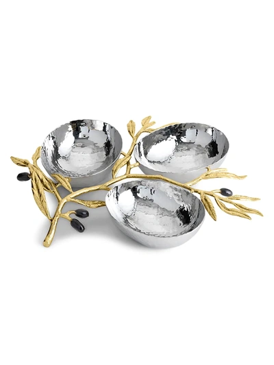 Michael Aram Olive Branch Gold 3 Bowl Server
