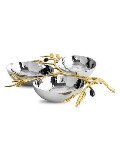 Michael Aram Olive Branch Gold 3 Bowl Server