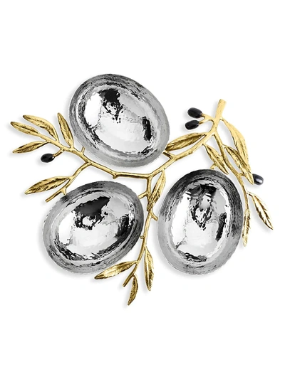 Michael Aram Olive Branch Gold 3 Bowl Server