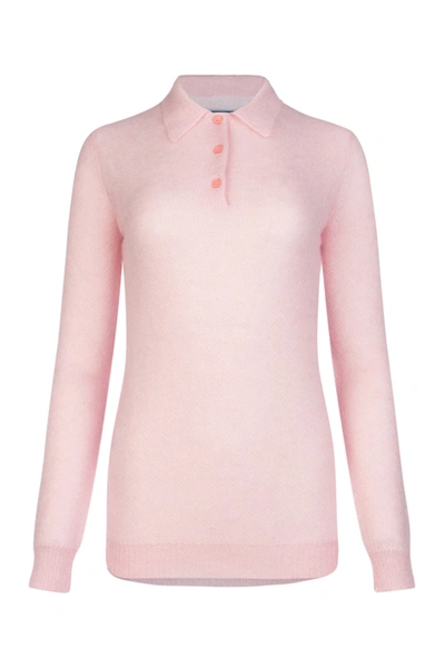 Shop Prada Long Sleeve Knit Polo Shirt In Pink