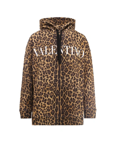 Shop Valentino Leopard Printed Sweatshirt In Brown
