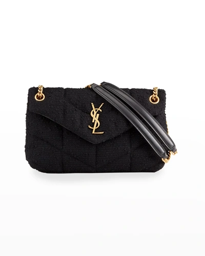 Shop Saint Laurent Loulou Small Quilted Tweed Ysl Shoulder Bag In Black
