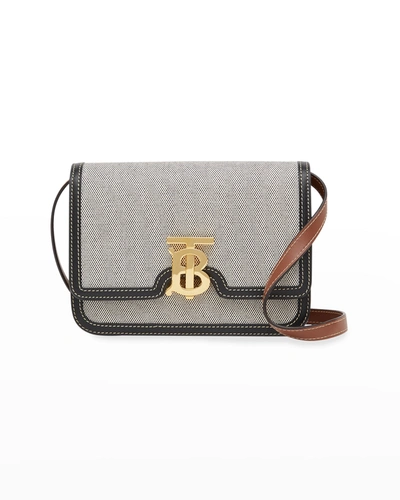 Shop Burberry Tb Small Canvas & Leather Crossbody Bag In Black/tan