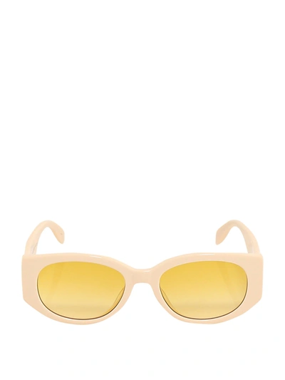 Shop Alexander Mcqueen Eyewear Oval Frame Sunglasses In Beige