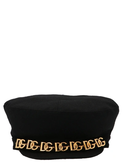Shop Dolce & Gabbana Logo Chain Baker Boy Hat In Black
