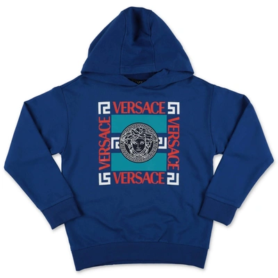 Shop Versace Kids Medusa Logo Print Hoodie In Blue