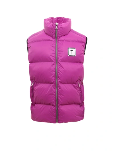 Shop Palm Angels Logo Patch Puffer Gilet In Pink