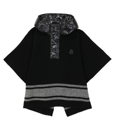 Shop Moncler Logo Wool-blend Flannel Poncho In Grey