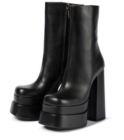Versace Intrico Leather Platform Ankle Boots In Black | ModeSens