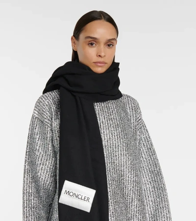 Shop Moncler Wool Scarf In Black