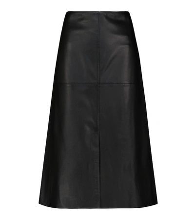 Shop Joseph Sidena Leather Midi Skirt In Black