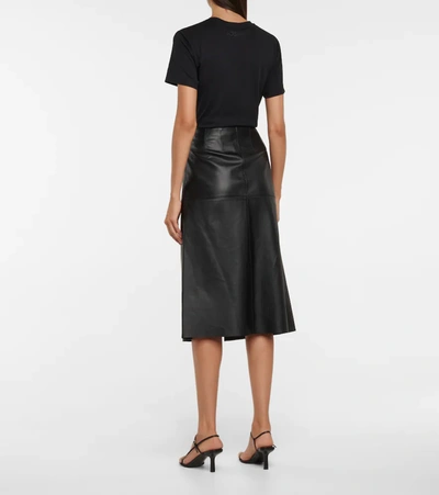 Shop Joseph Sidena Leather Midi Skirt In Black
