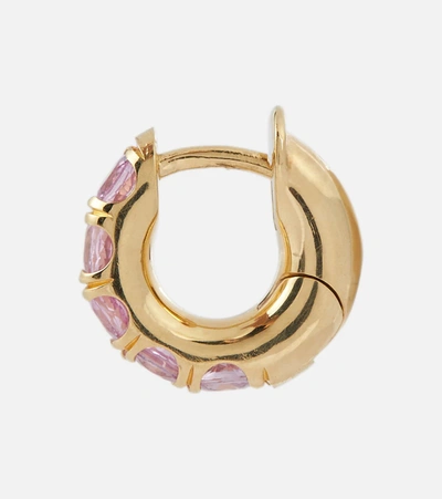 Shop Spinelli Kilcollin Mini Macro Hoop 18kt Yellow Gold Single Earring With Pink Sapphires