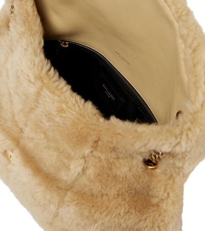 Shop Saint Laurent Puffer Small Shearling Shoulder Bag In Natural Beige/n.be.