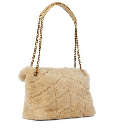 Shop Saint Laurent Puffer Small Shearling Shoulder Bag In Natural Beige/n.be.