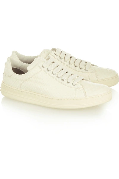Shop Tom Ford Python Sneakers In White