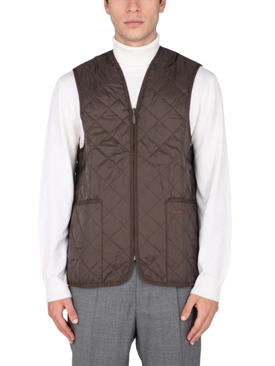 Shop Barbour Logo Embroidered Quilted Gilet In Brown