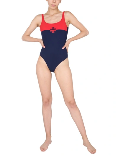 Shop Tory Burch Colourblock One Piece Swimsuit In Multicolour