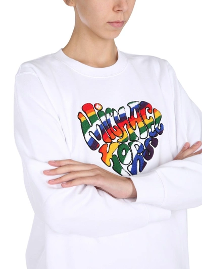 Shop Michael Michael Kors Crew Neck Sweatshirt With Pride Heart Logo In White