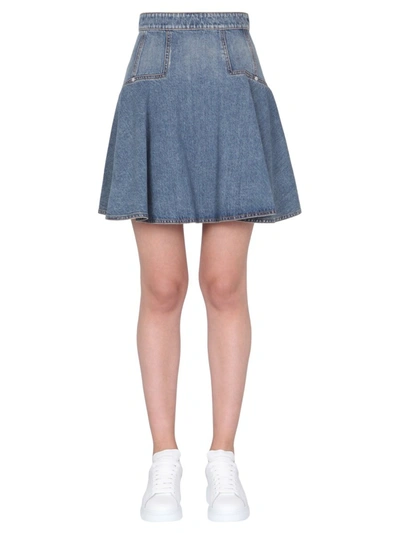 Shop Alexander Mcqueen Mini Skirt In Blue